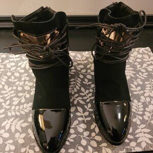 rumbidzo by lorraine black & rose gold combat boot